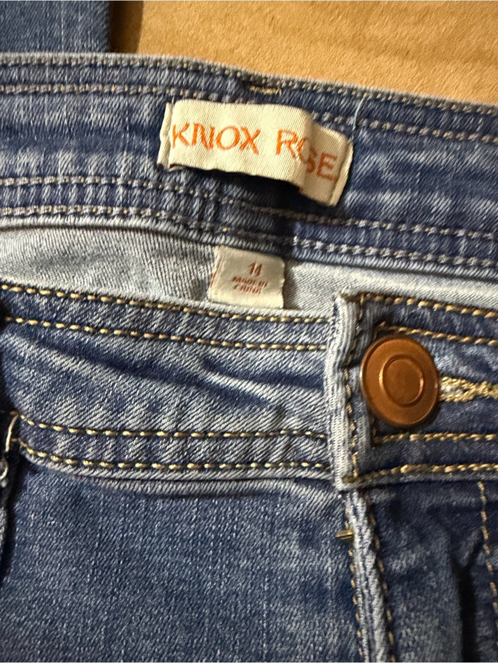 Knox Rose Women's Blue Denim Jeans with Copper Button